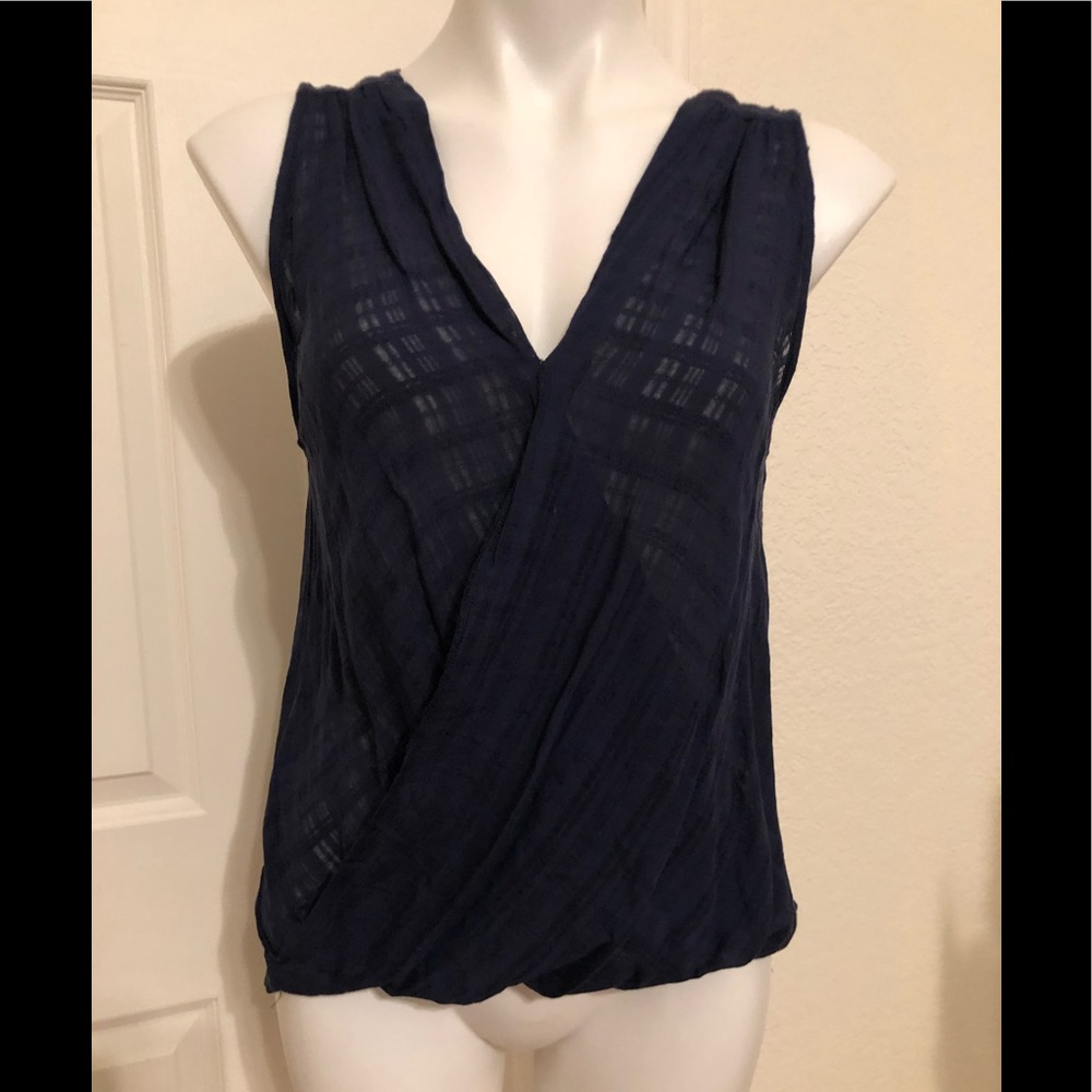 EUC Anthro Bleuh Ciel Navy Faux-Wrap SheerTank MED